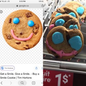 A picture perfect Smile Cookie next to Smile Cookies in real life.